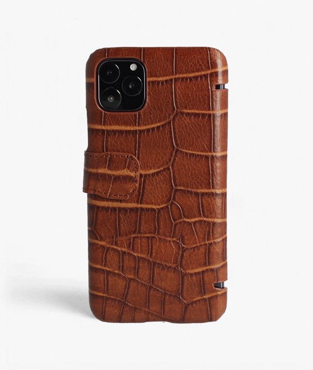 Lommebokdeksel iPhone 11 Pro Max Lizard Cognac