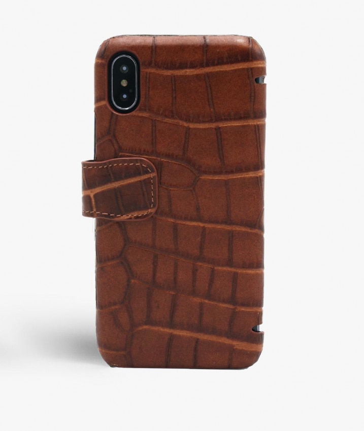 Lommebokdeksel iPhone X/XS Lizard Cognac