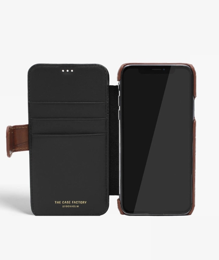 Lommebokdeksel iPhone X/XS Lizard Cognac