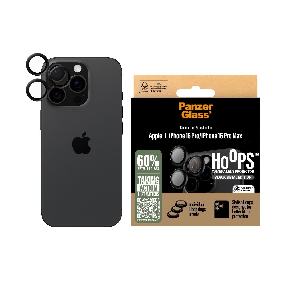 iPhone 16 Pro Hoops Camera Lens Protector Svart