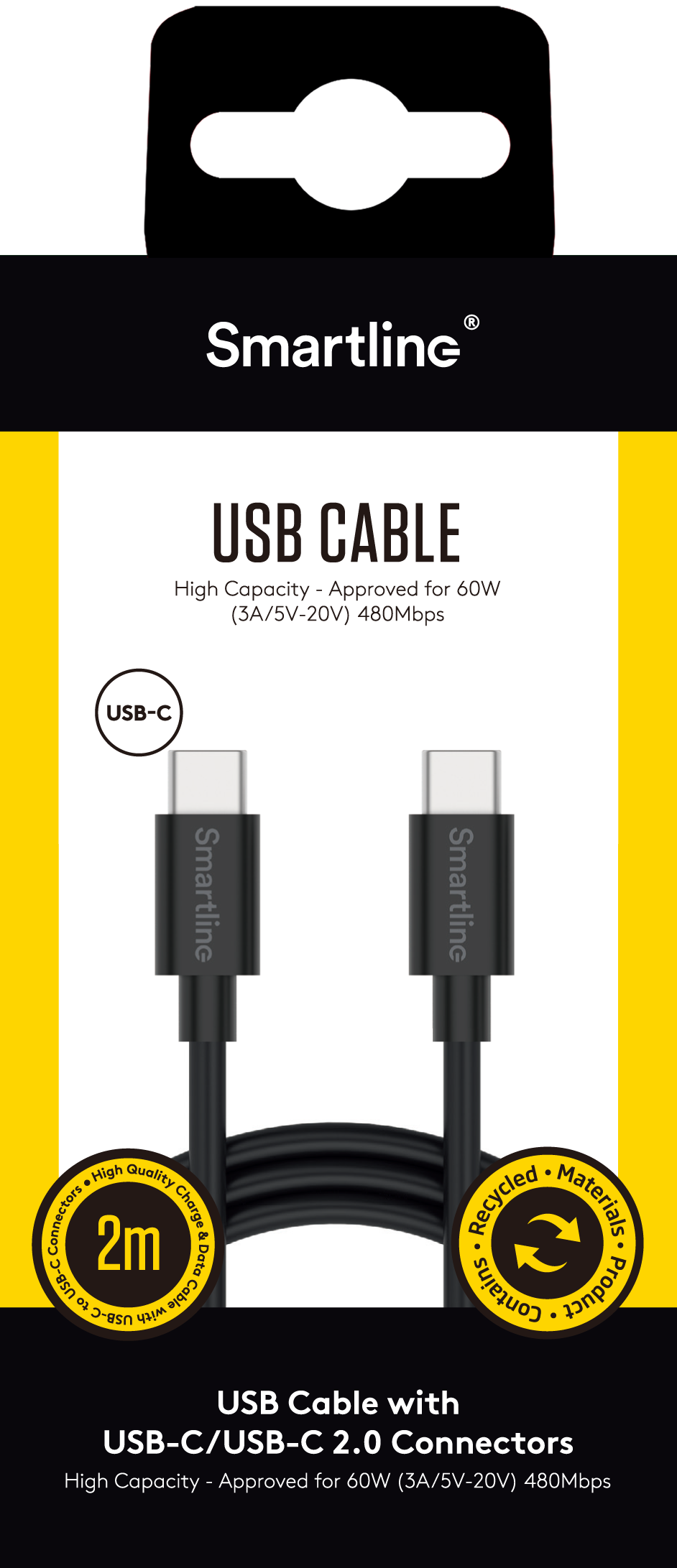 USB Cable USB-C -> USB-C 2m svart