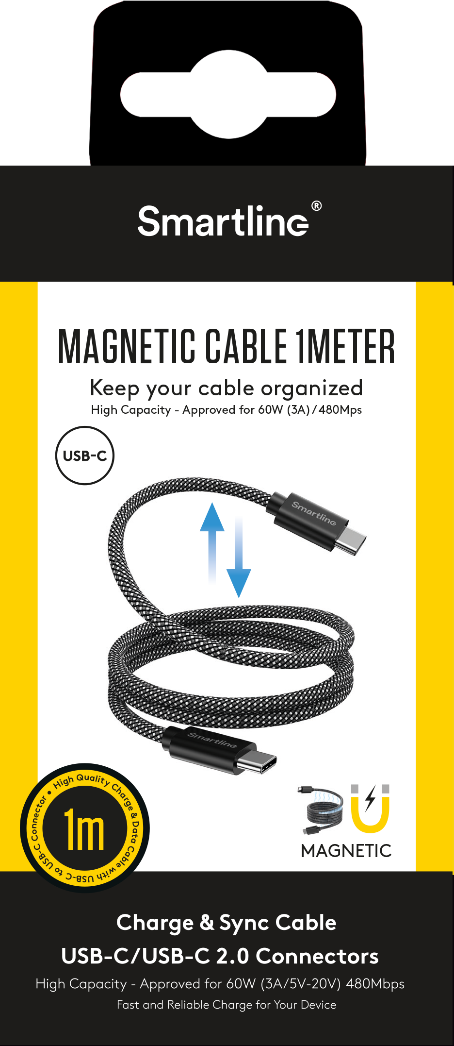 Magnetisk USB-C til USB-C Kabel 1m svart