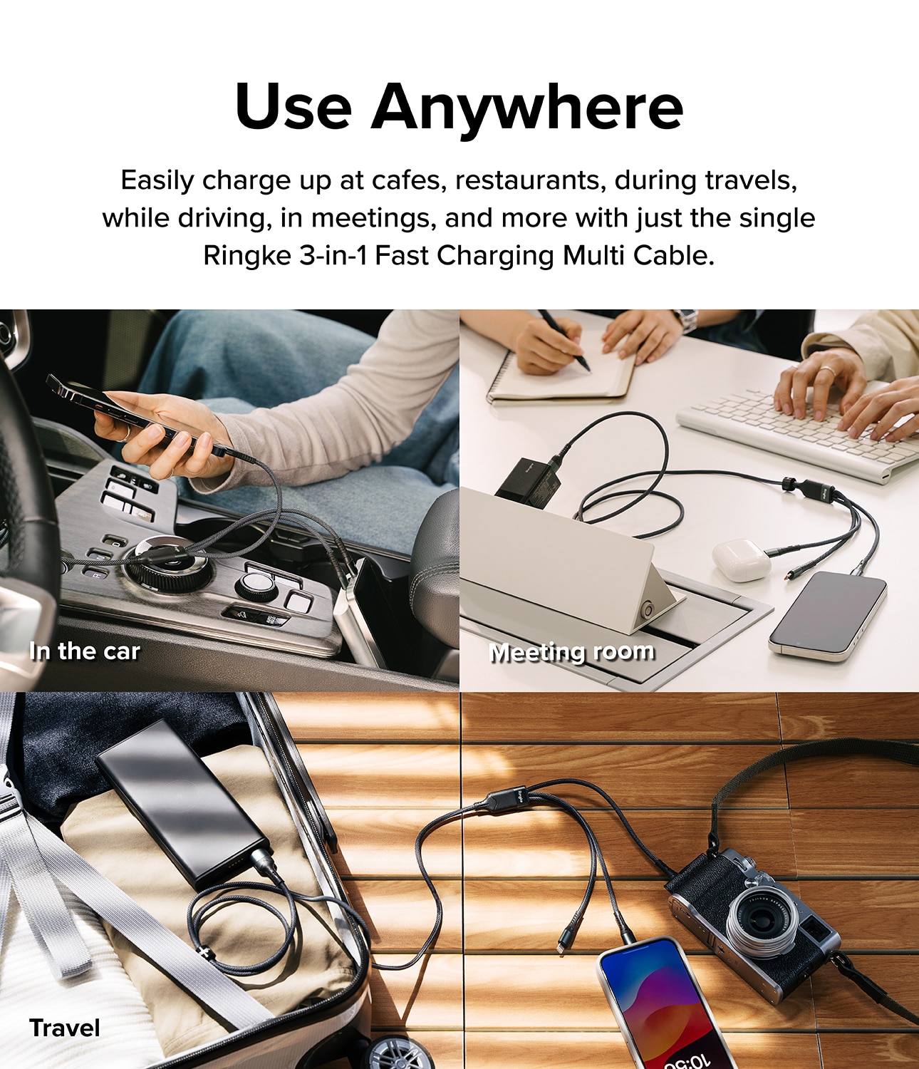 3-in-1 Fast Charging Multi Kabel svart