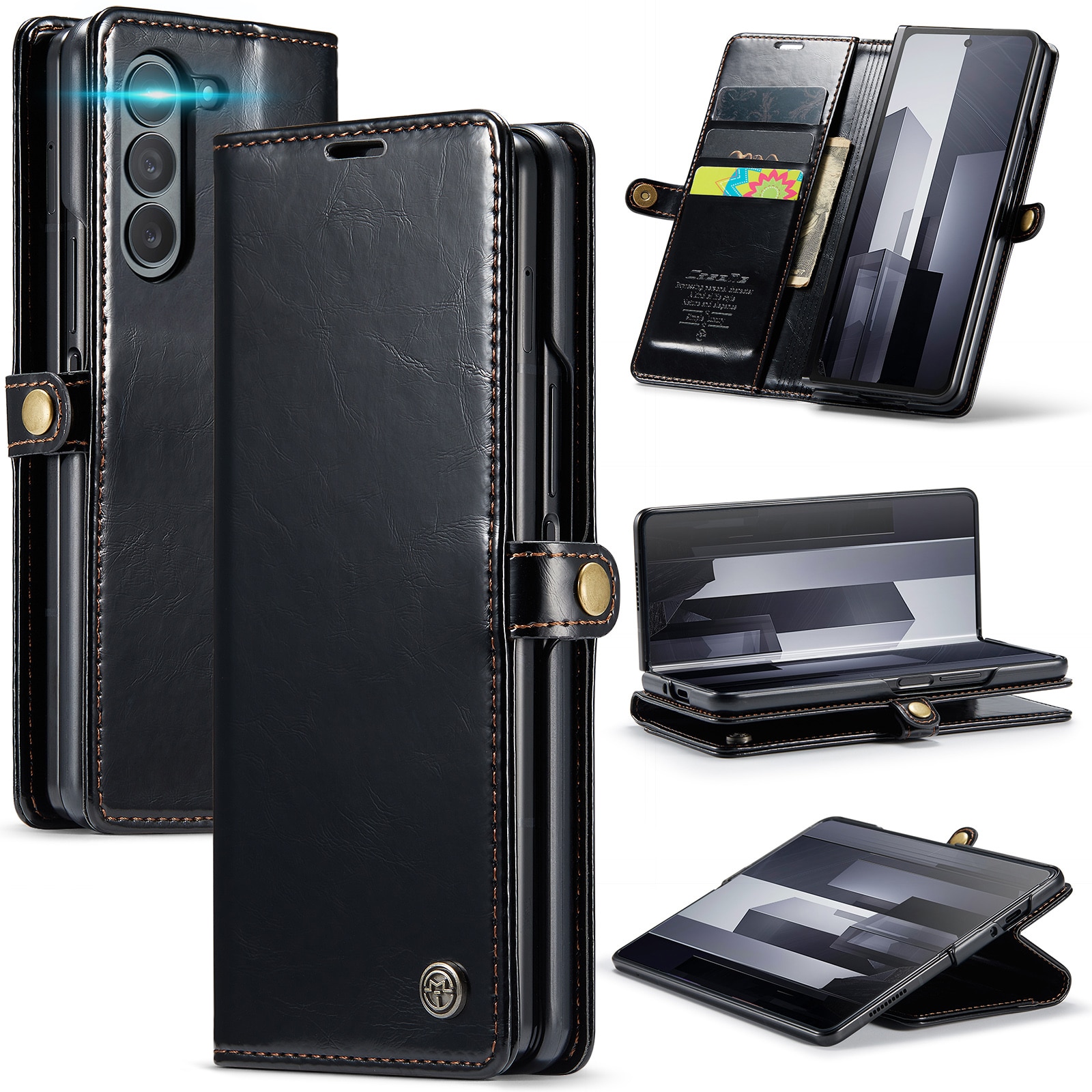 Leather Wallet Samsung Galaxy Z Fold 6 svart