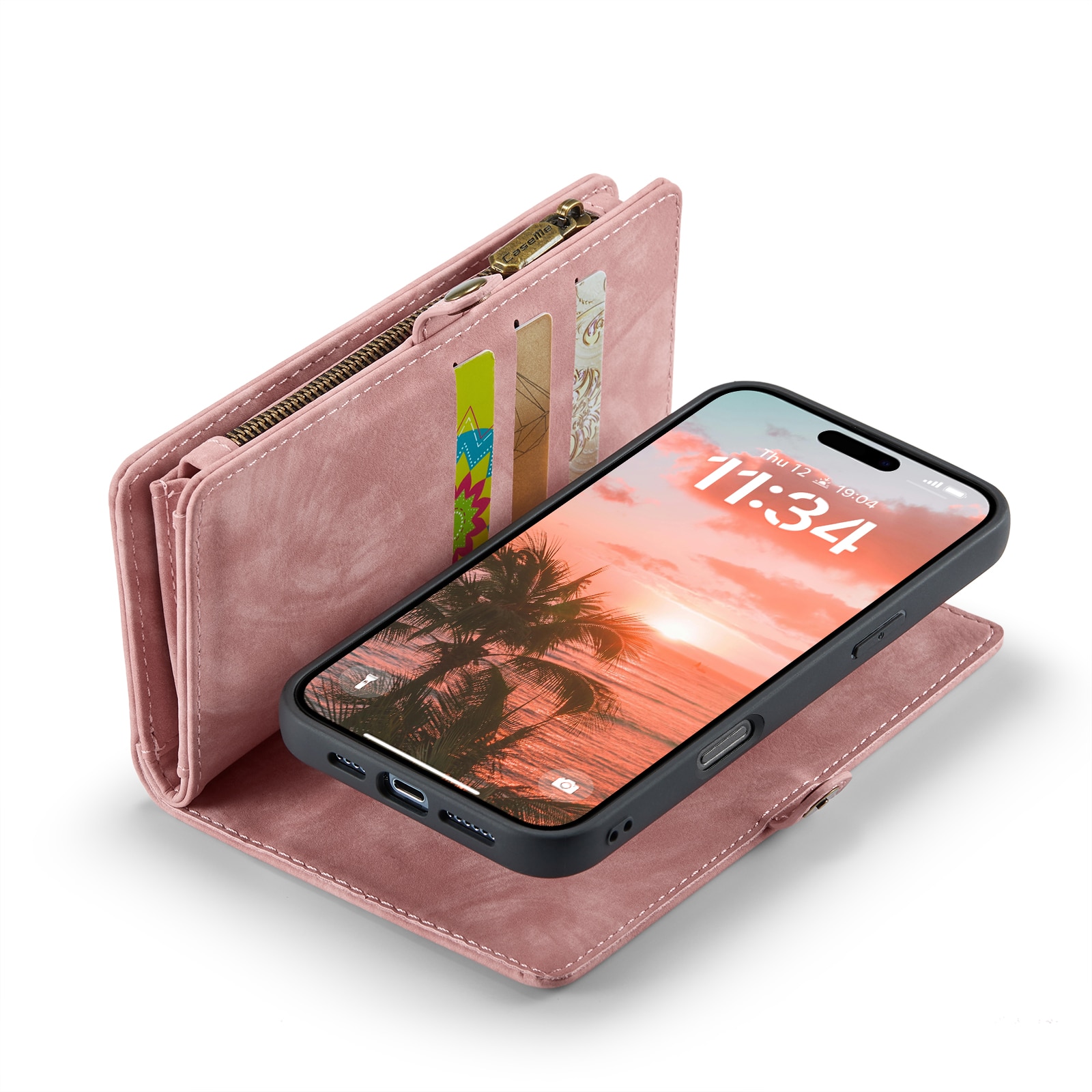 Multi-slot Lommeboksetui iPhone 16 rosa