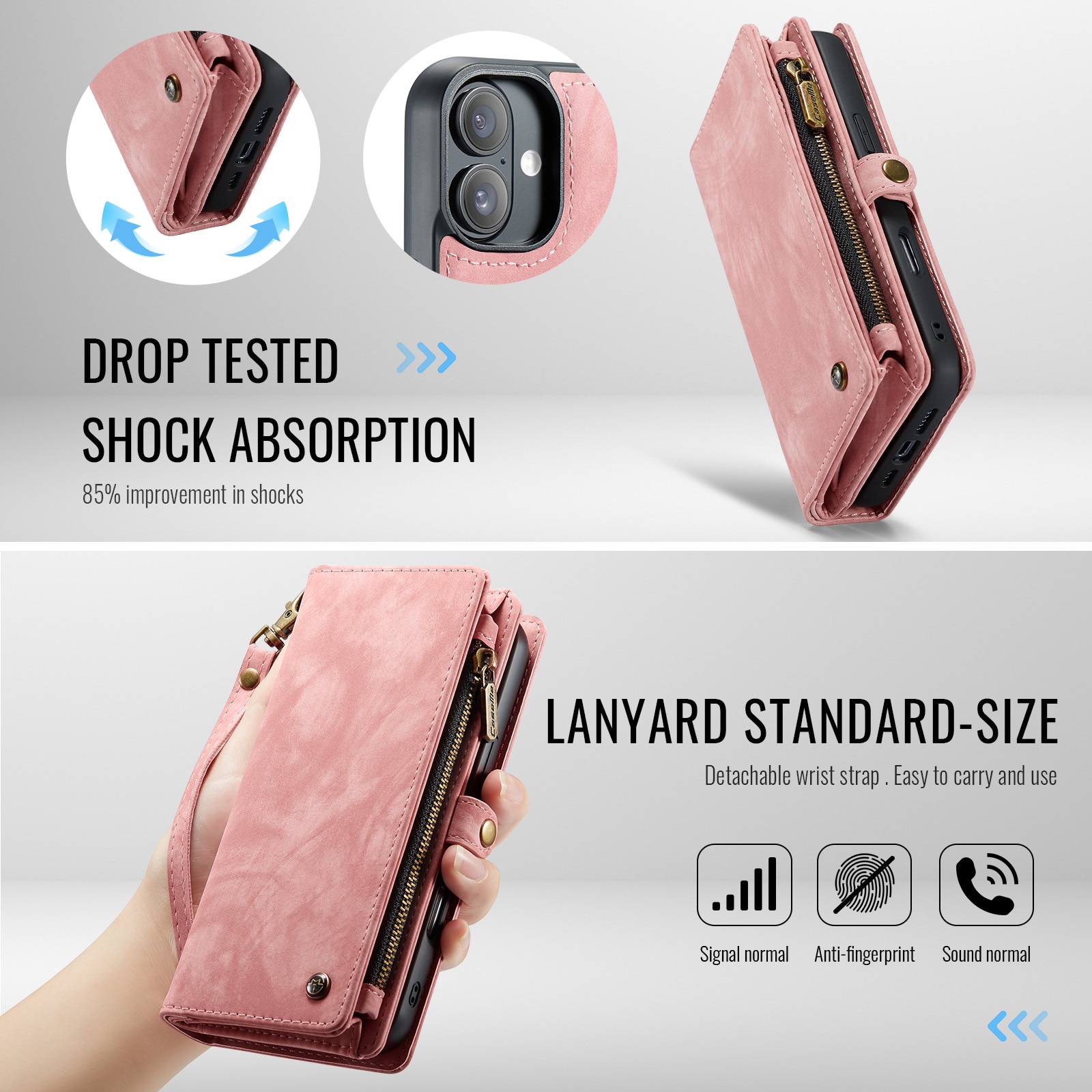 Multi-slot Lommeboksetui iPhone 16 rosa