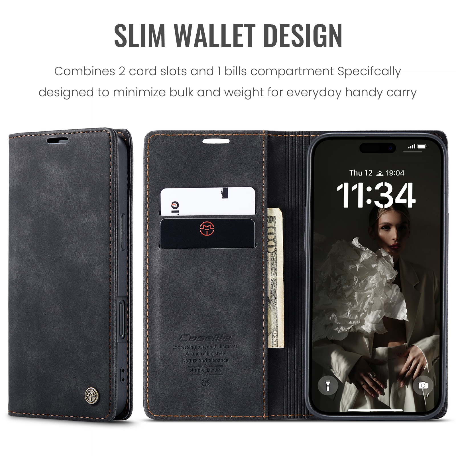 Slim Lommebokveske iPhone 16 Plus Svart