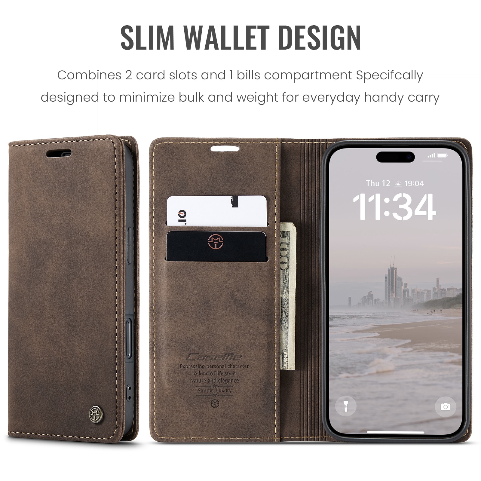 Slim Lommebokveske iPhone 16 Plus Brun