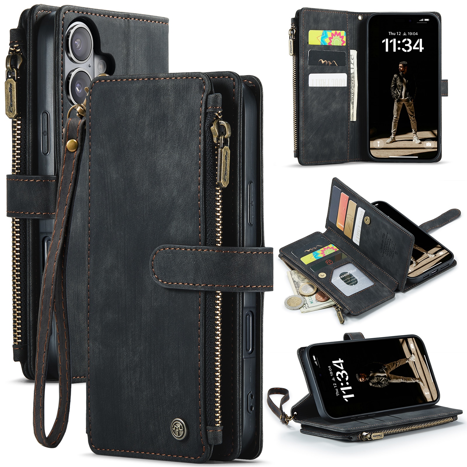 Zipper Wallet iPhone 16 Plus Svart