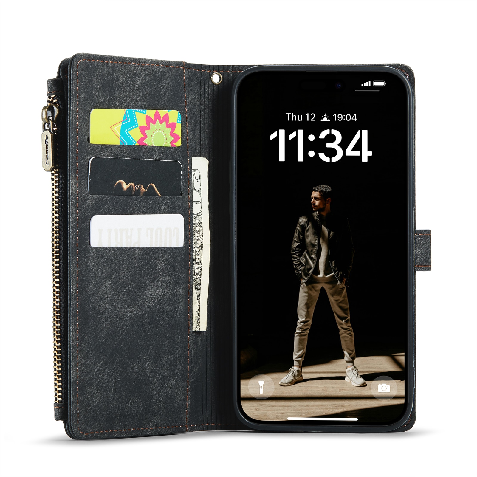 Zipper Wallet iPhone 16 Plus Svart