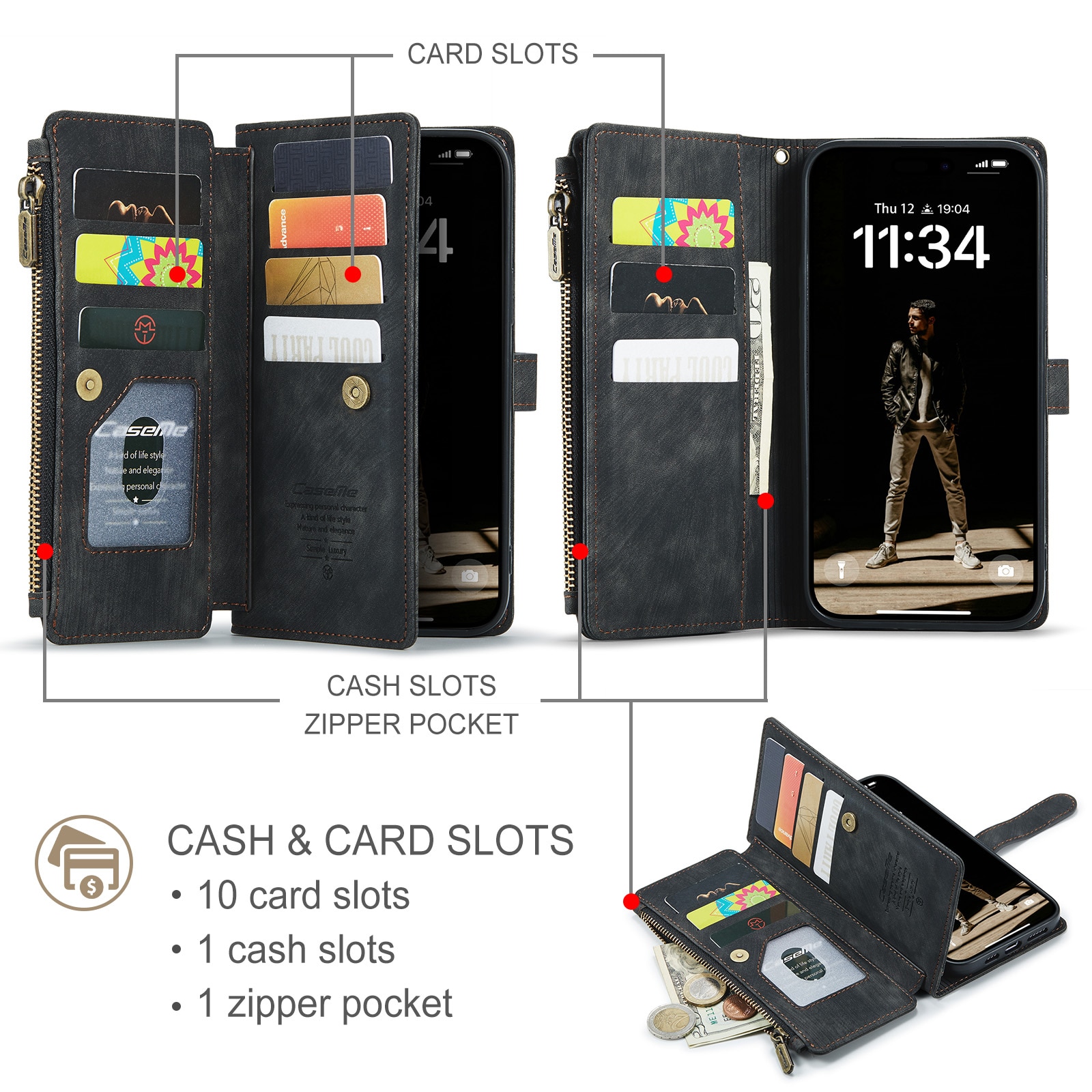 Zipper Wallet iPhone 16 Svart