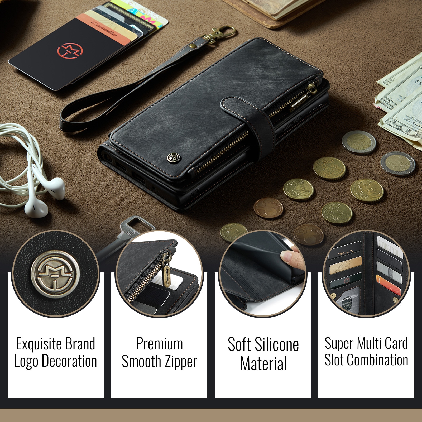 Zipper Wallet iPhone 16 Svart