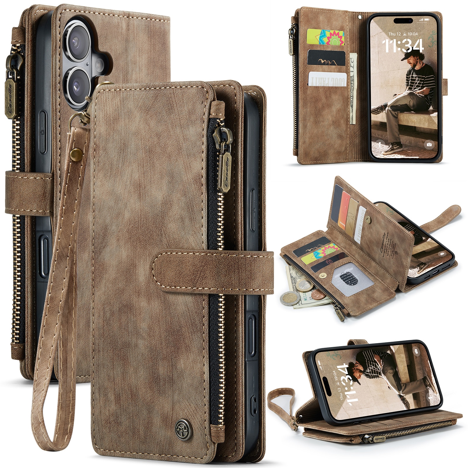 Zipper Wallet iPhone 16 Plus Brun