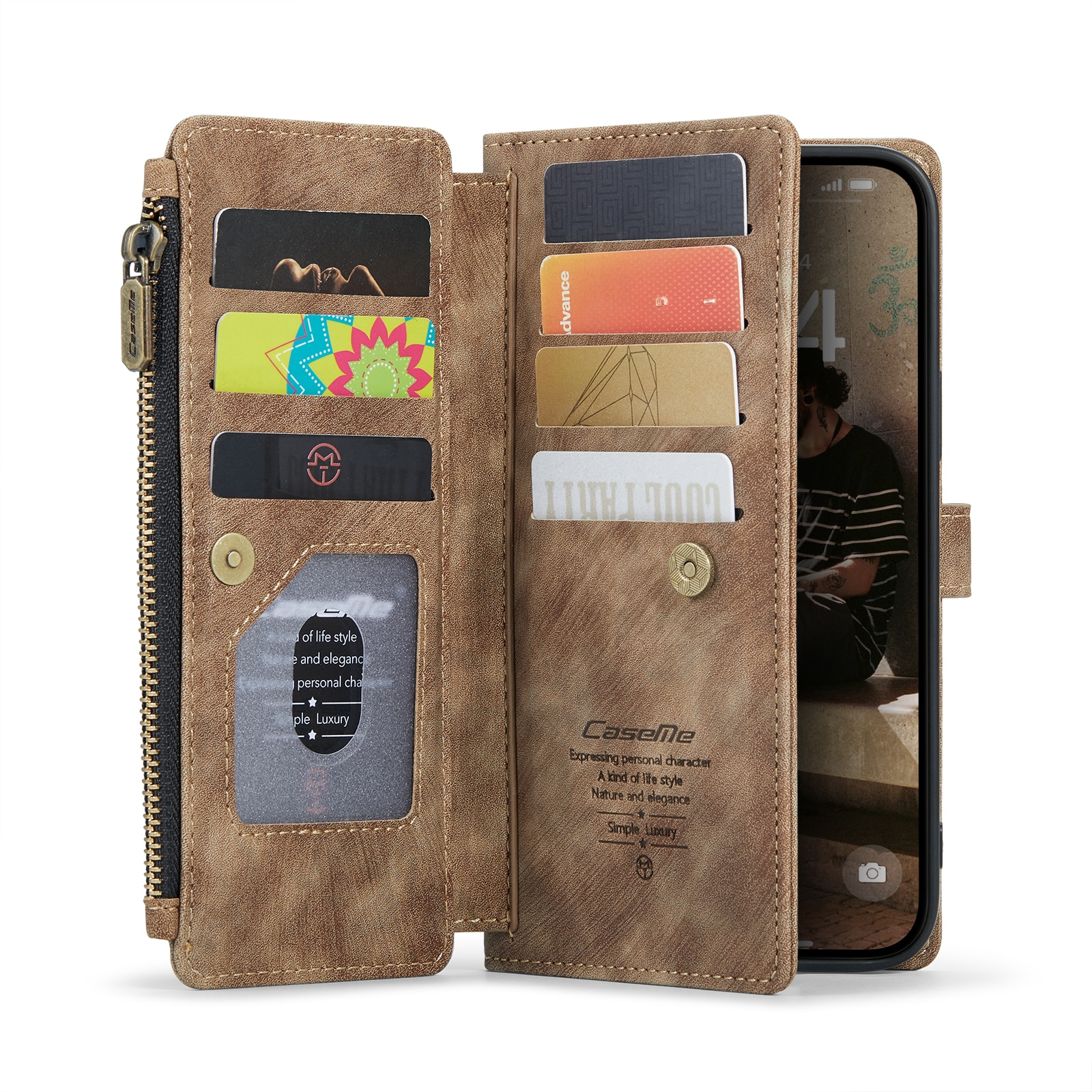 Zipper Wallet iPhone 16 Brun