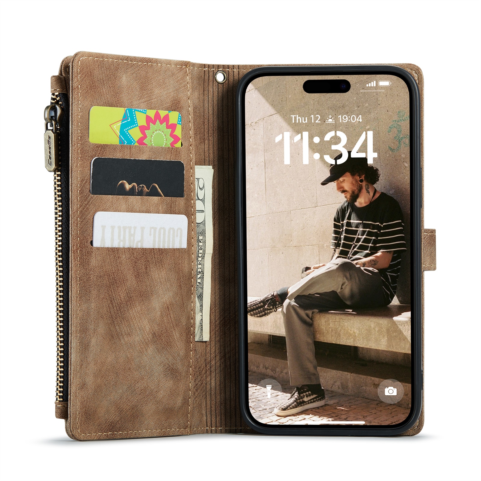 Zipper Wallet iPhone 16 Brun