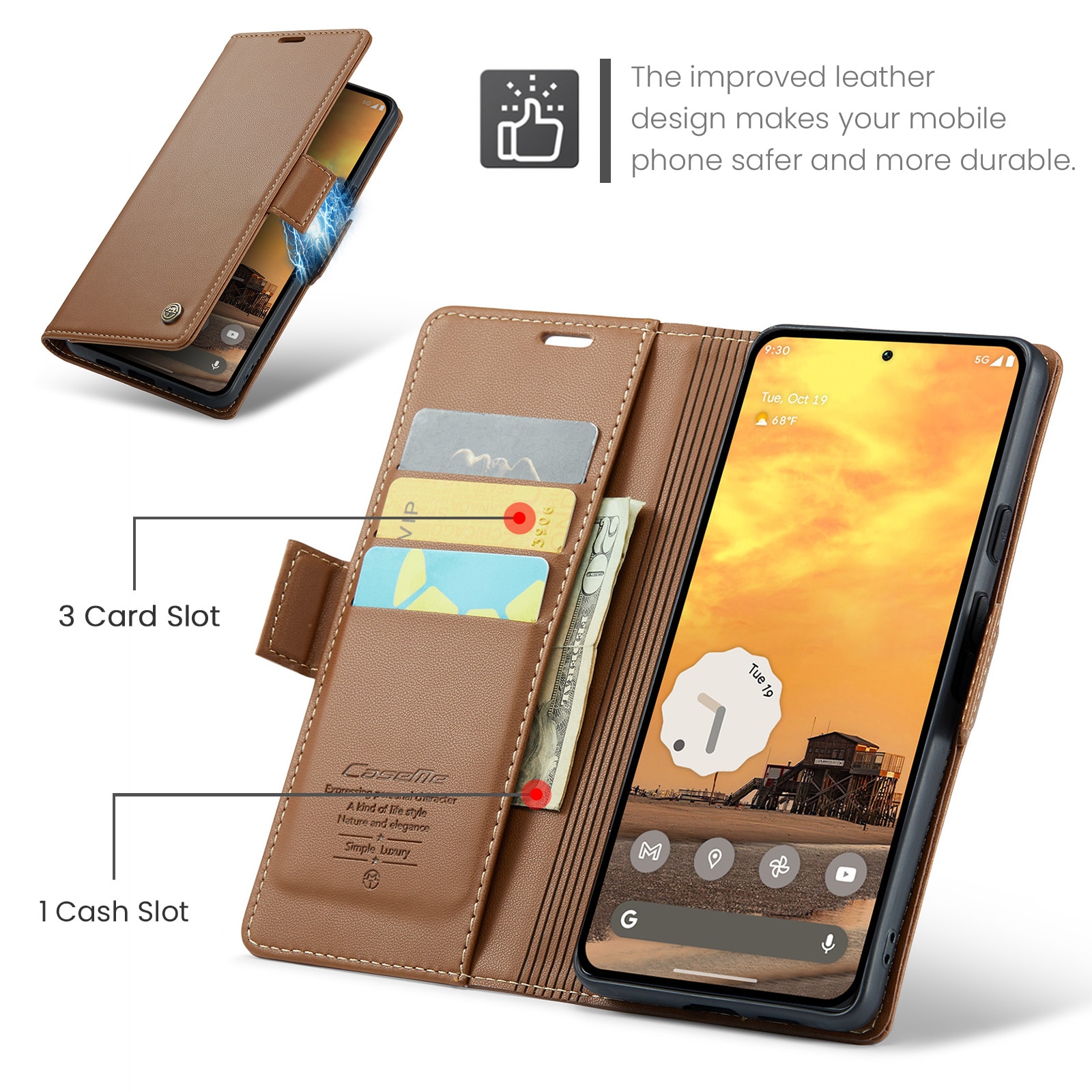 RFID blocking Slim Lommebokveske Google Pixel 9 Pro Brun