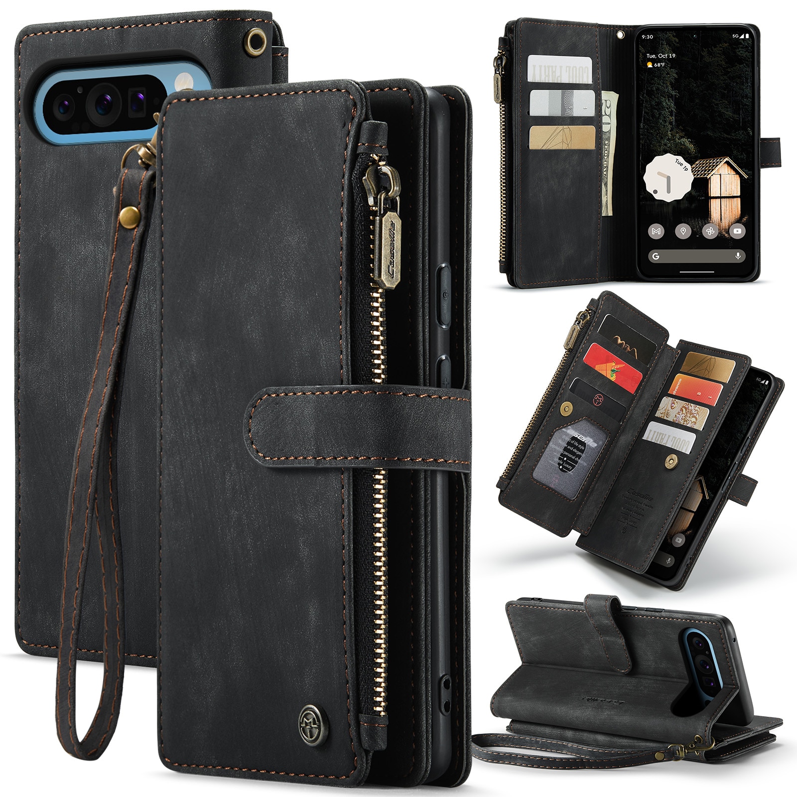 Zipper Wallet Google Pixel 9 Pro XL Svart