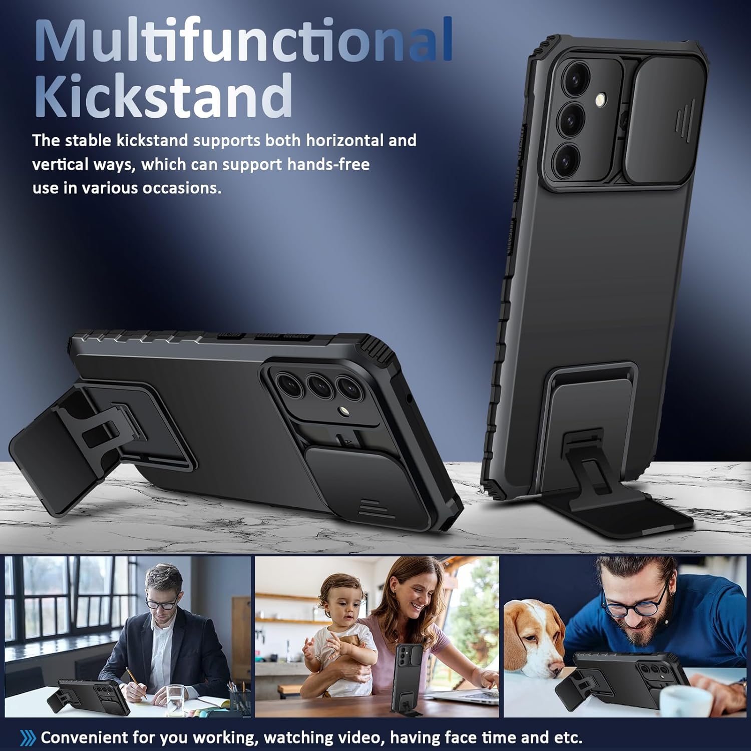 Samsung Galaxy S25 Kickstand Deksel kamerabeskyttelse Svart