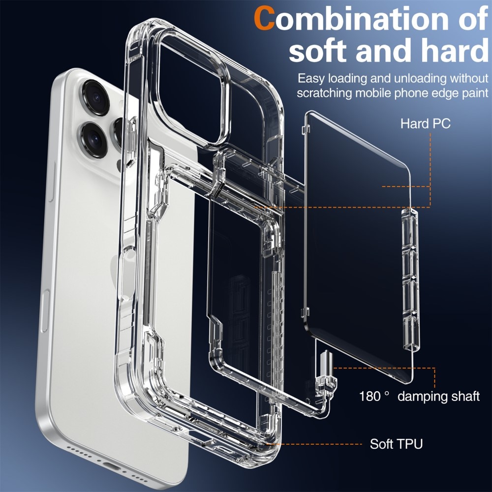 Hybriddeksel Kortholder Kickstand iPhone 16 Pro gjennomsiktig