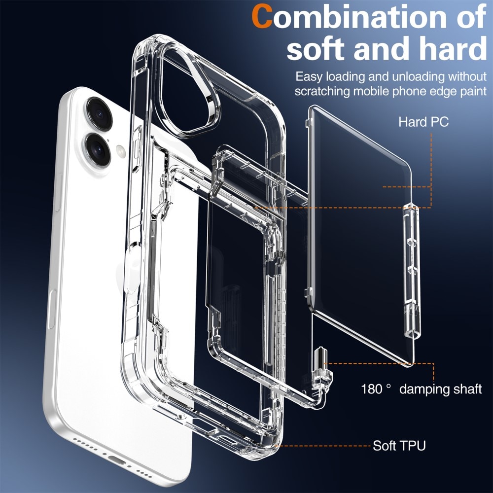 Hybriddeksel Kortholder Kickstand iPhone 16 Plus gjennomsiktig