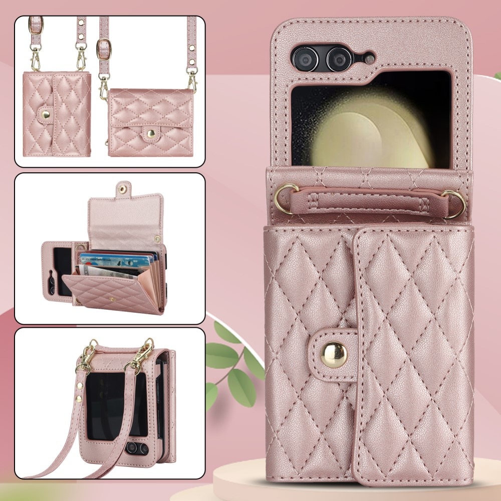 RFID blocking Lommebokveske Samsung Galaxy Z Flip 6 Quilted rosegull