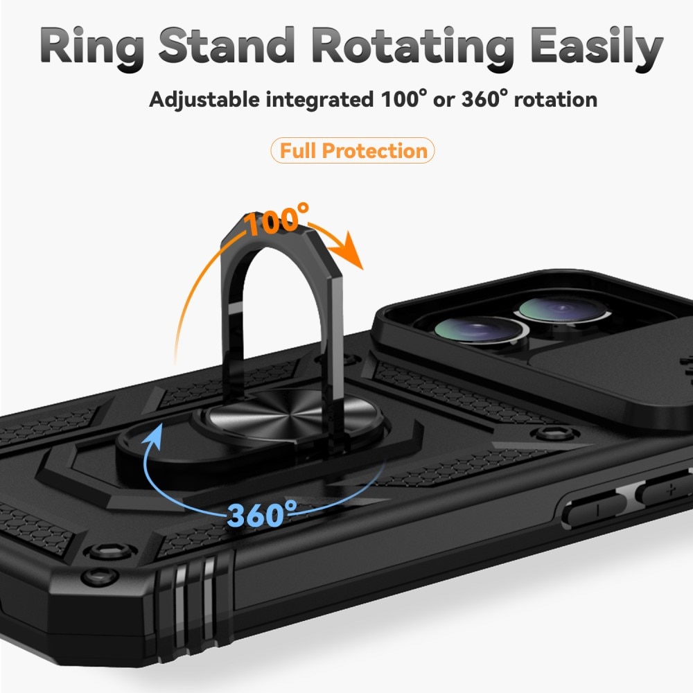 Hybriddeksel Ring + Kamerabeskyttelse iPhone 16 Plus Svart