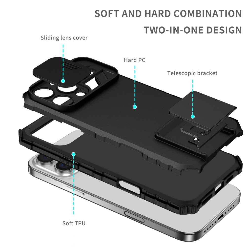 iPhone 16 Pro Max Kickstand Deksel kamerabeskyttelse Svart