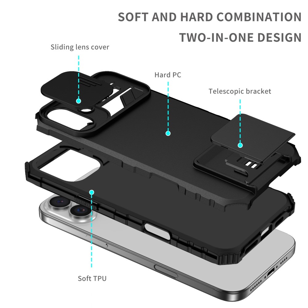 iPhone 16 Kickstand Deksel kamerabeskyttelse Svart