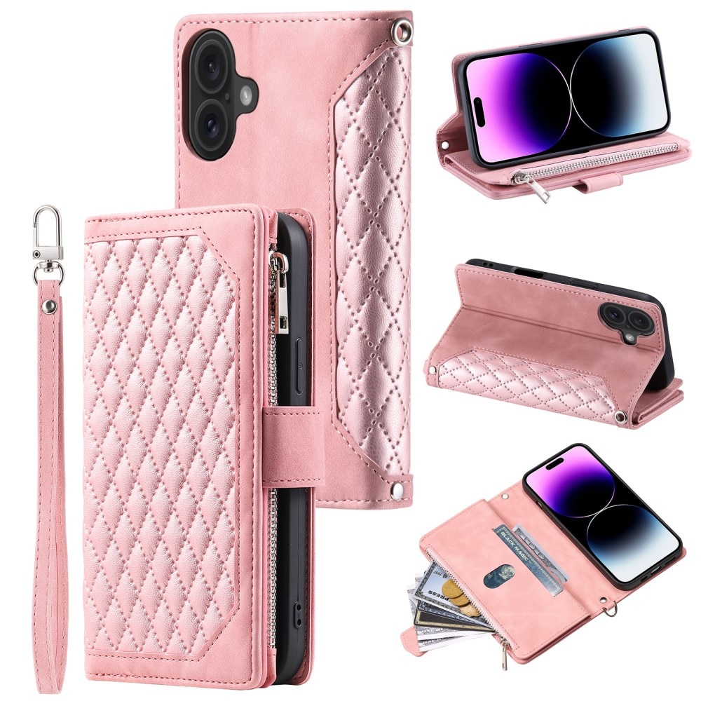 Lommebokveske iPhone 16 Quilted Rosa