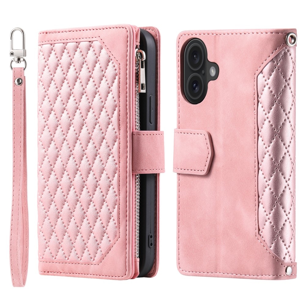 Lommebokveske iPhone 16 Quilted Rosa