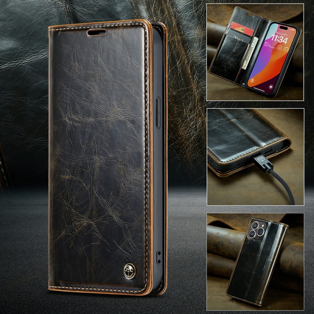 Leather Wallet iPhone 16 Pro Max brun