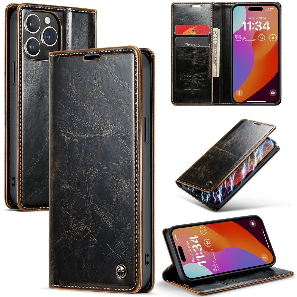 Leather Wallet iPhone 16 Pro brun