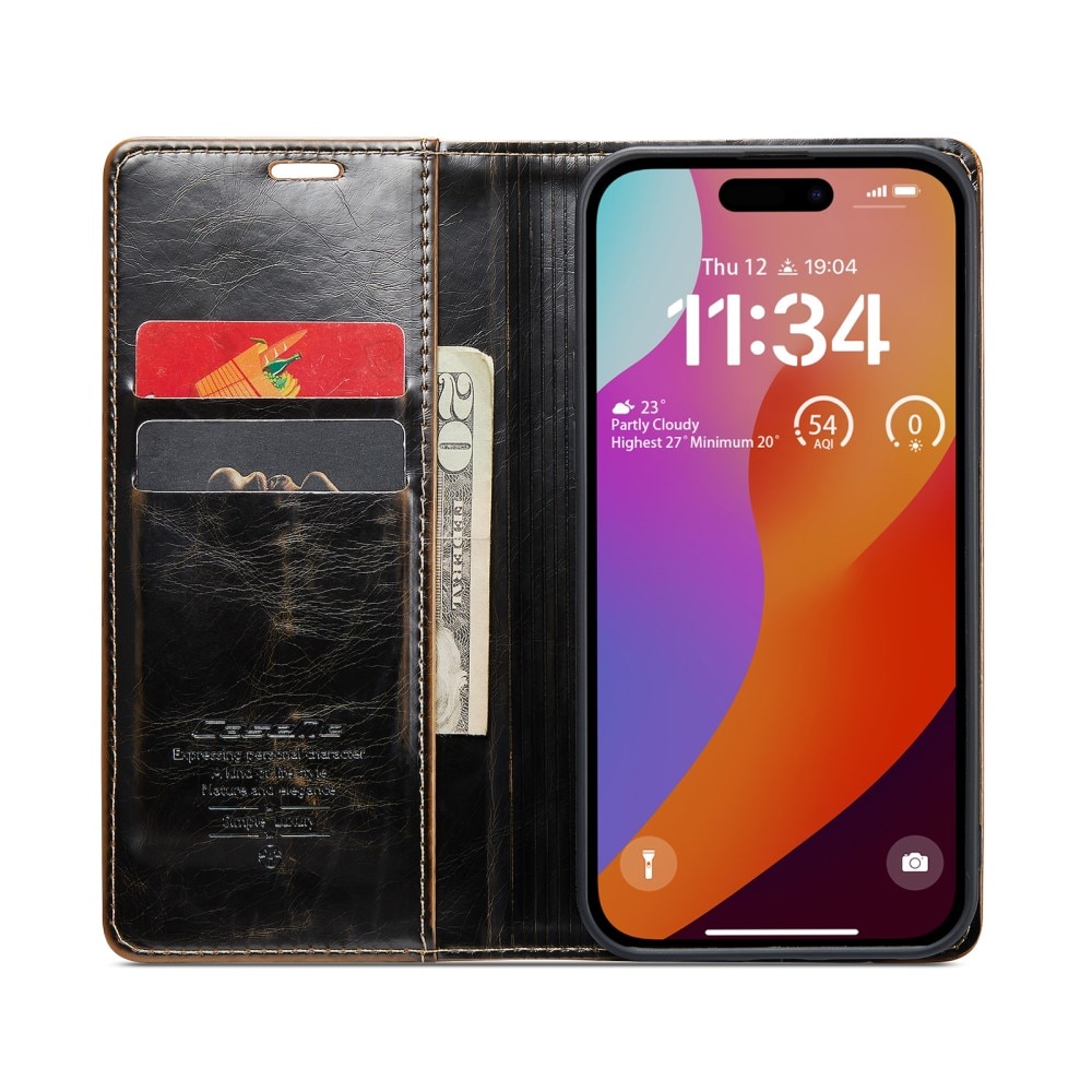 Leather Wallet iPhone 16 Pro brun