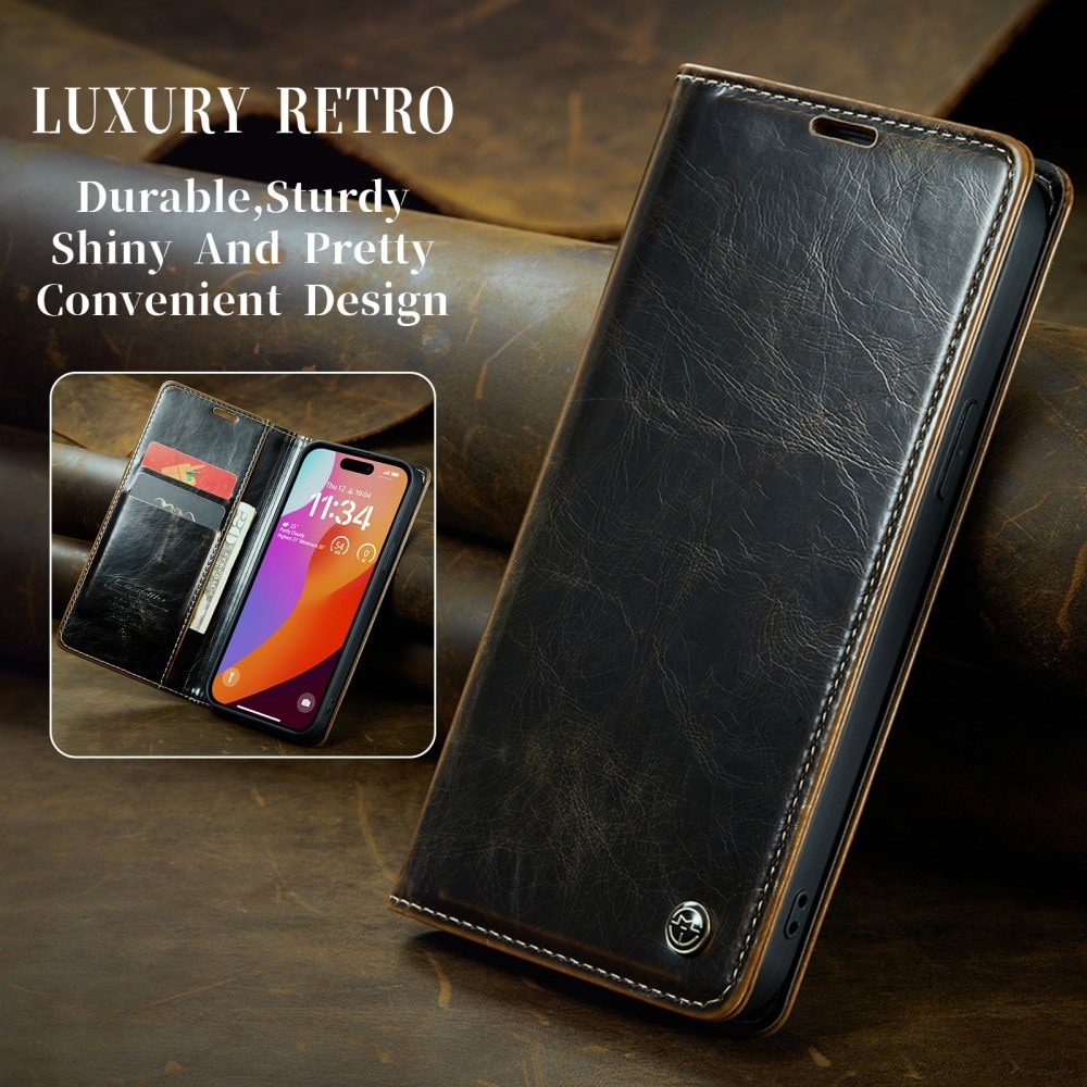 Leather Wallet iPhone 16 Pro brun