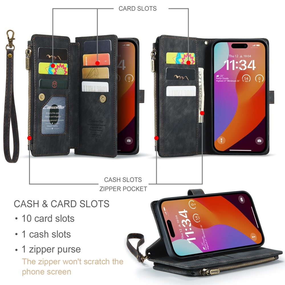 Zipper Wallet iPhone 16 Pro Max Svart