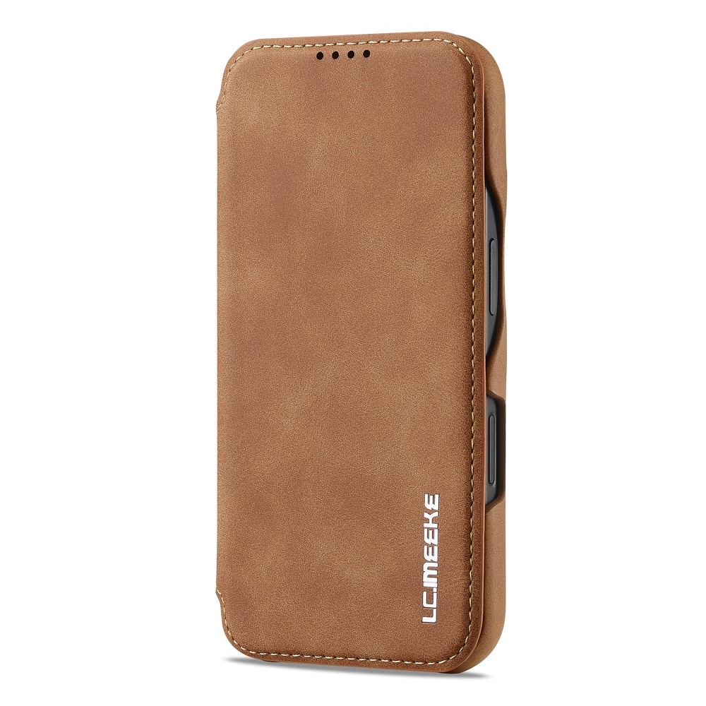 Slim Lommebokdeksel iPhone 16 cognac