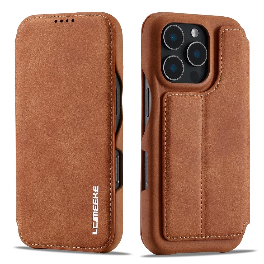 Slim Lommebokdeksel iPhone 16 Pro cognac