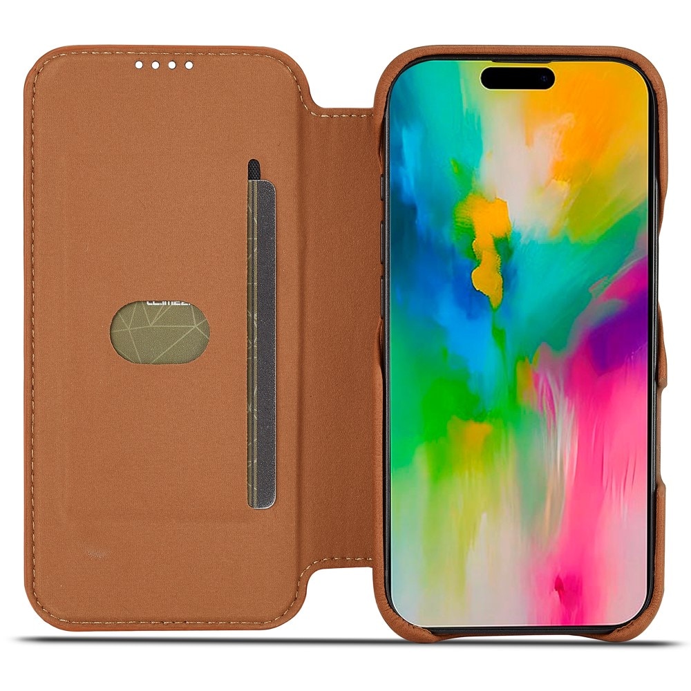 Slim Lommebokdeksel iPhone 16 Pro cognac