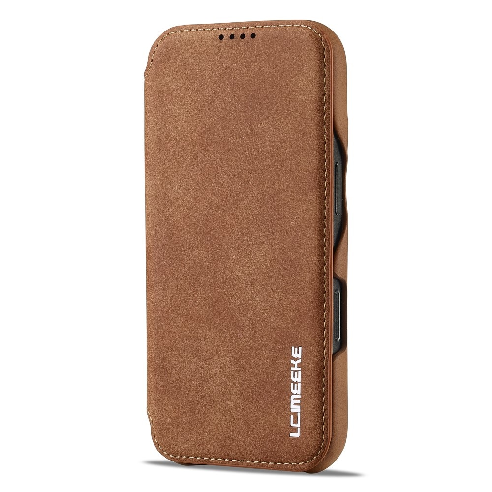 Slim Lommebokdeksel iPhone 16 Pro cognac