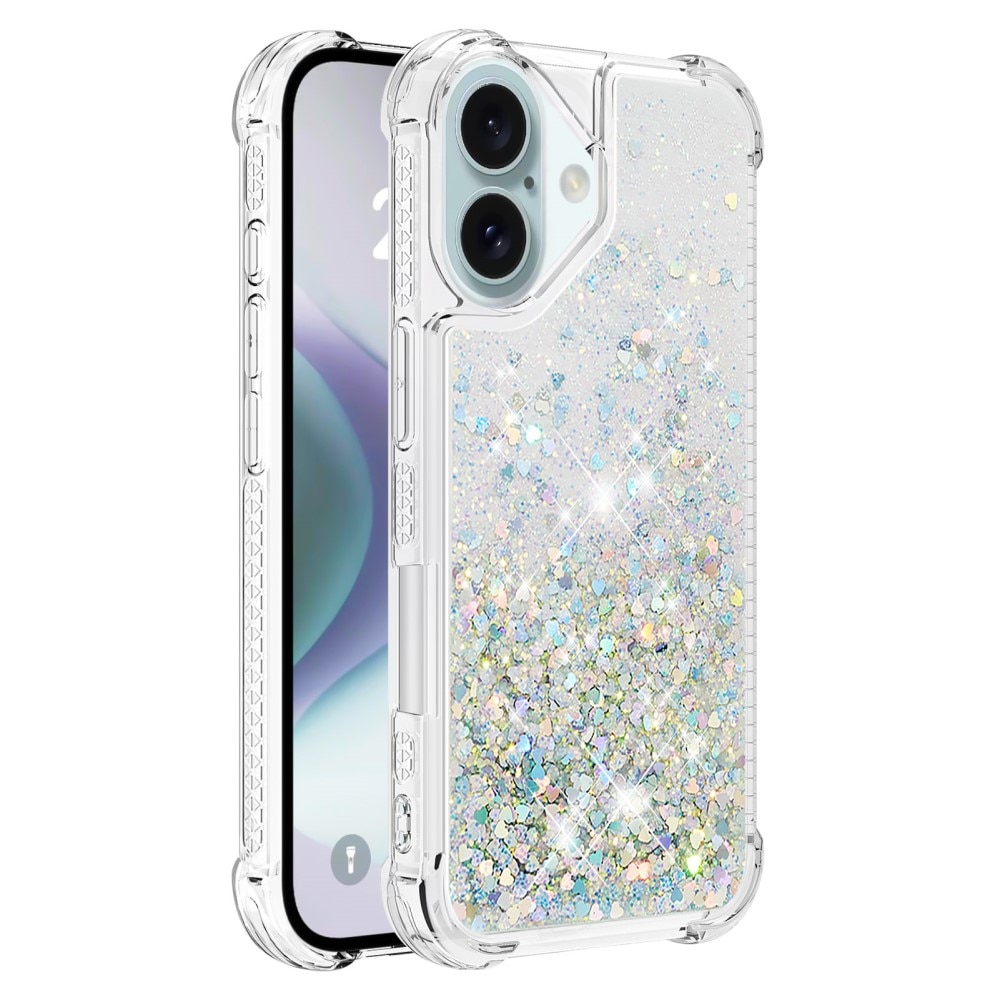 Glitter Powder TPU Deksel iPhone 16 sølv