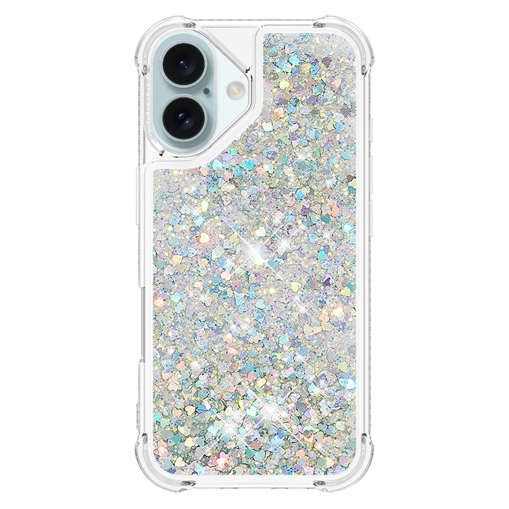 Glitter Powder TPU Deksel iPhone 16 sølv