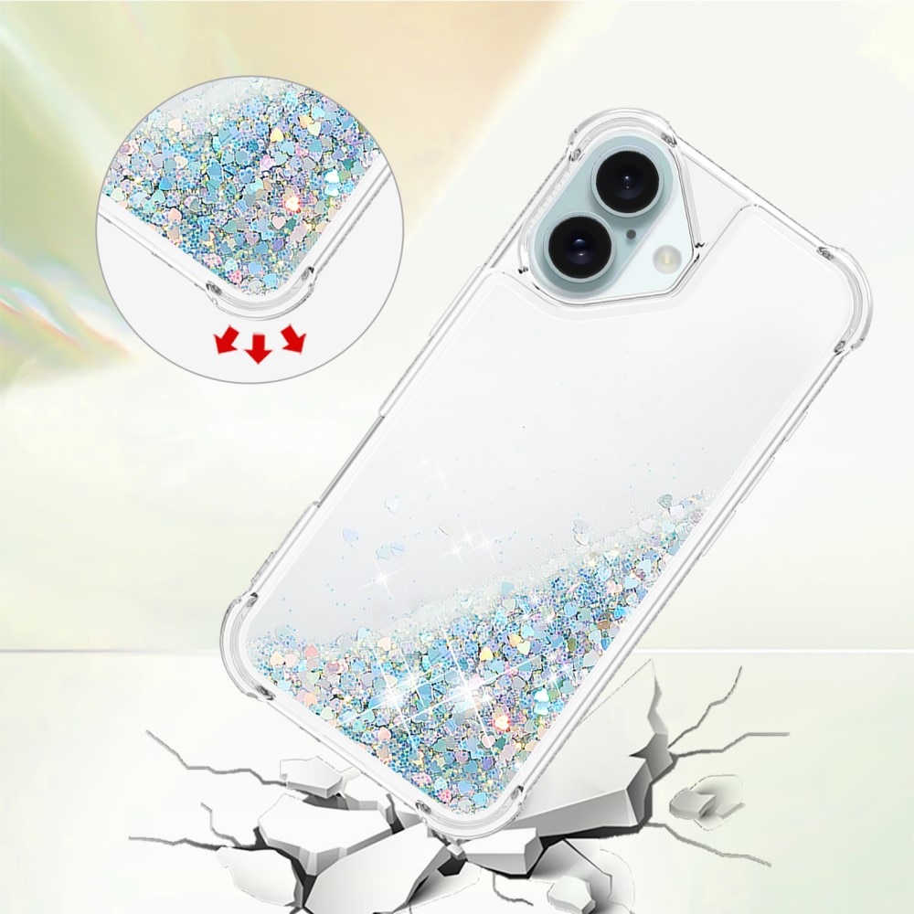 Glitter Powder TPU Deksel iPhone 16 sølv