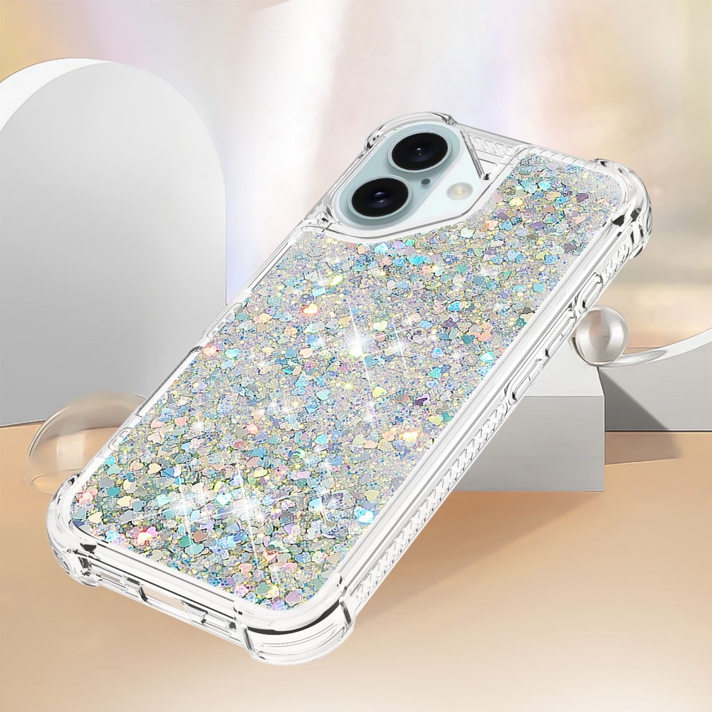 Glitter Powder TPU Deksel iPhone 16 sølv