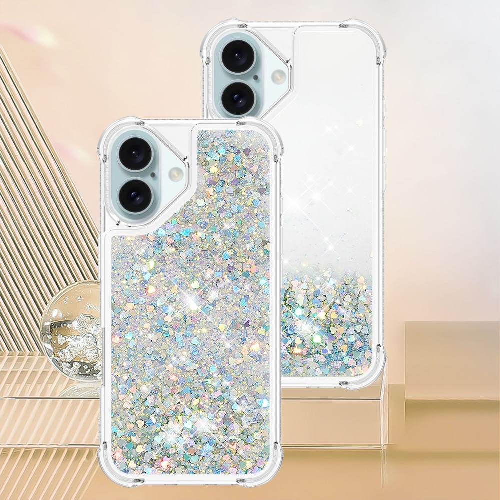 Glitter Powder TPU Deksel iPhone 16 sølv