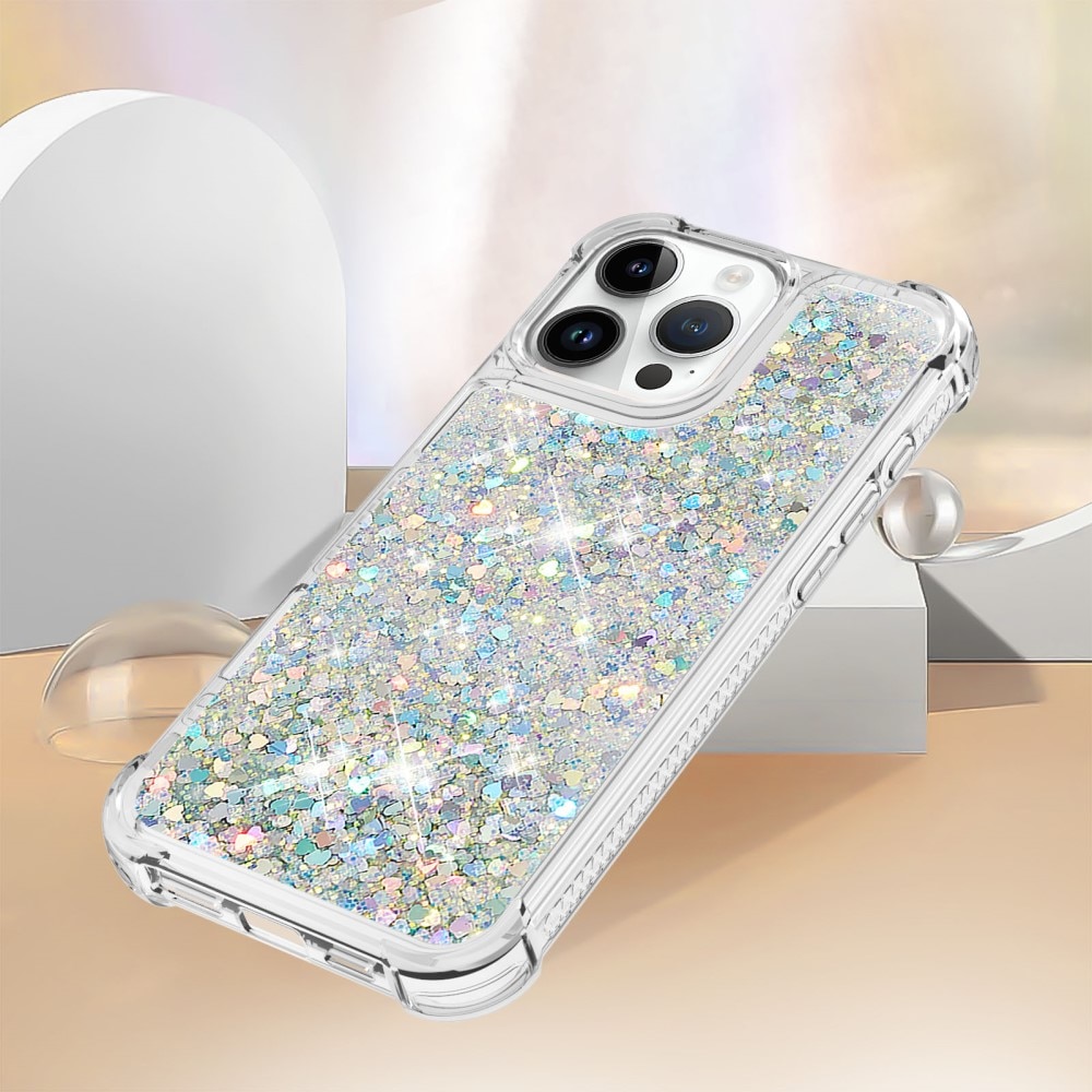 Glitter Powder TPU Deksel iPhone 16 Pro sølv