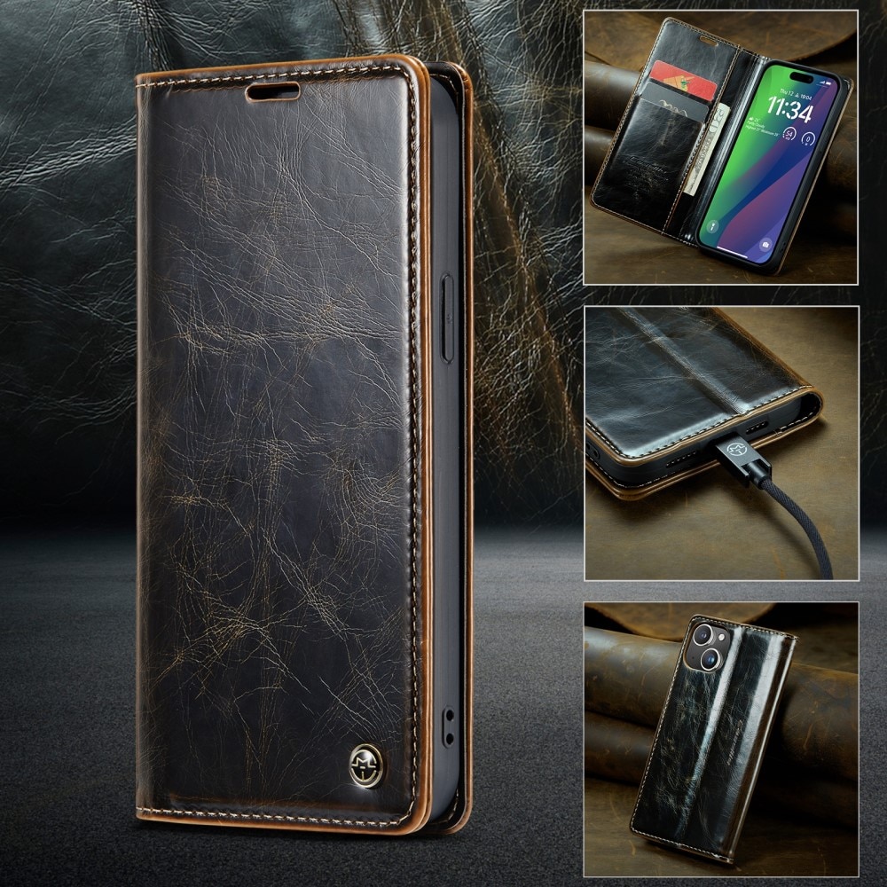 Leather Wallet iPhone 16 brun