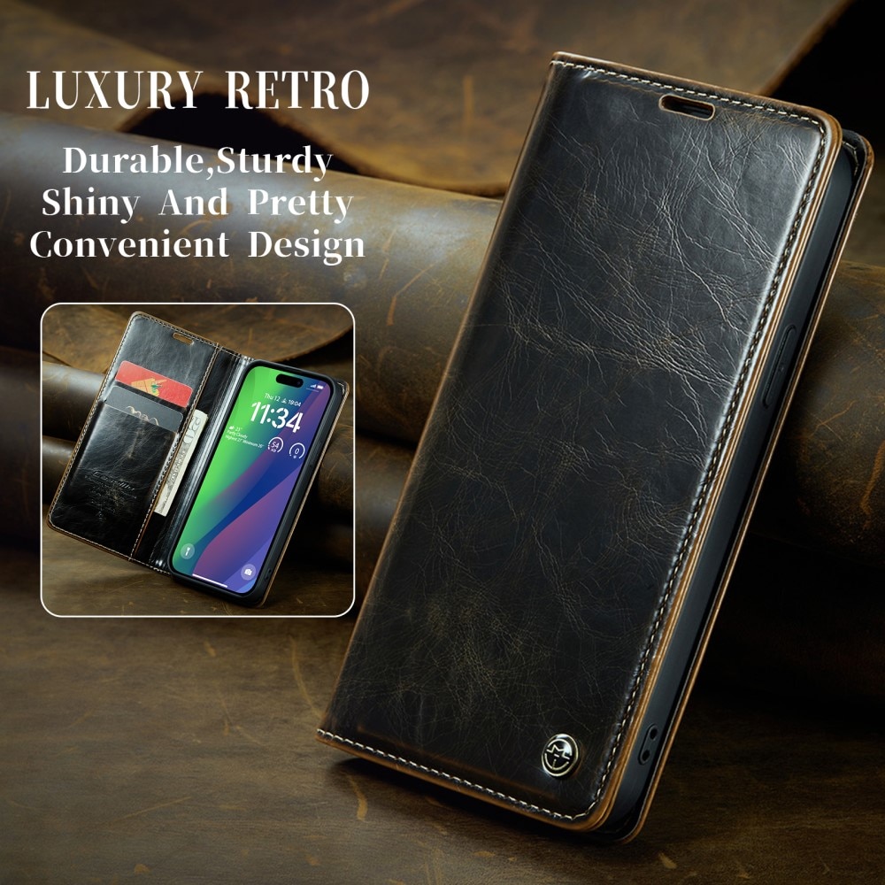 Leather Wallet iPhone 16 brun