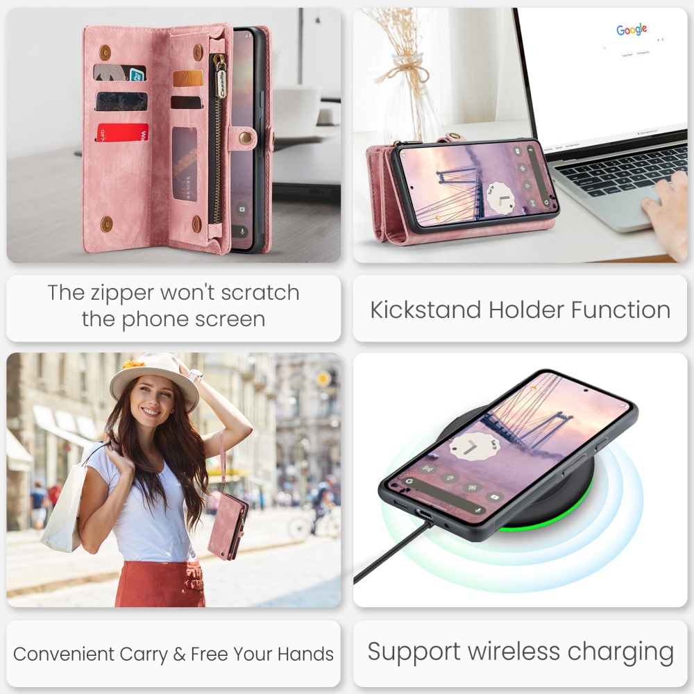 Multi-slot Lommeboksetui Google Pixel 9 rosa