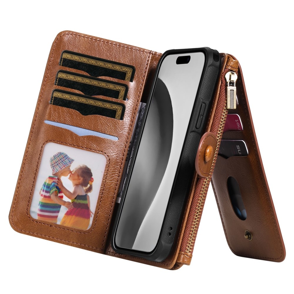 Magnet Leather Multi-Wallet iPhone 16 Pro brun