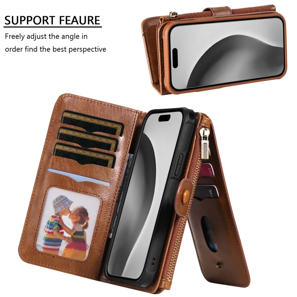 Magnet Leather Multi-Wallet iPhone 16 Pro brun